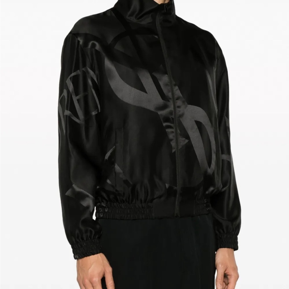 Saint Laurent Logo Print Silk Black Jacket